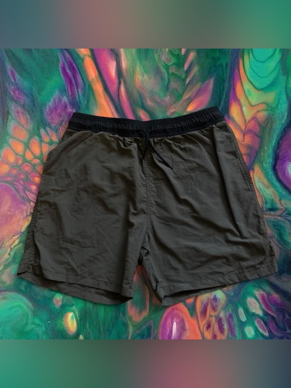 Men's Navy Green Swim Shorts with Elastic Waistband